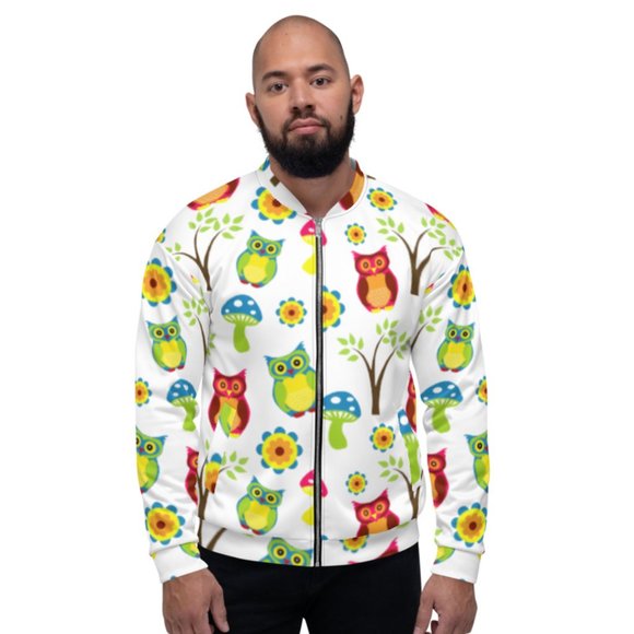 Cute Owl Wallpaper Pattern Bomber Jacket - Picture 3 of 6